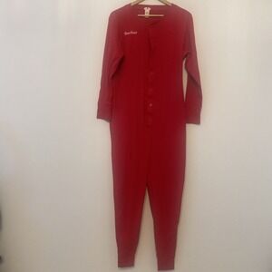 Red Envelope Button Down Long Sleeve One Piece‎ Pajamas With Back Button Flap L